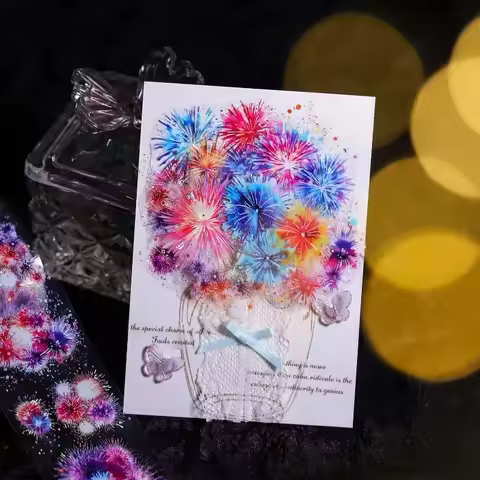 1Roll Fireworks Shell Light Handbook PET Tape Fireworks Sunny Day Blue Material Loop Stickers Adhesi