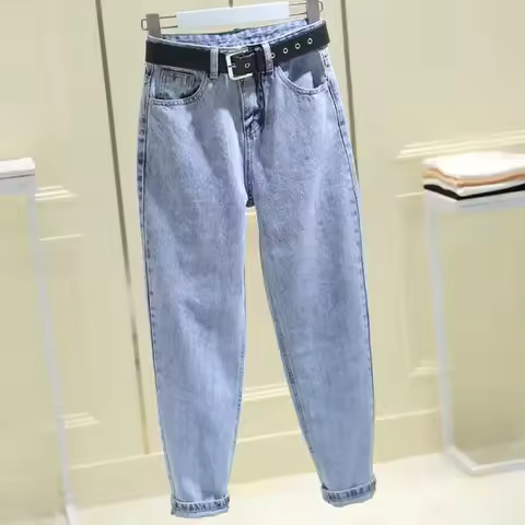 Woman Jeans Pants Light-Colored Jeans Women's Spring And Autumn Loose High Waist Cropped Tappered Pa