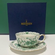 德國MEISSEN梅森瓷器綠色印度花輕奢釉中彩鎏金骨瓷咖啡杯碟禮盒