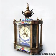 1118純銅老式琺瑯彩景泰藍座鐘機械錶手動發條鬧鐘西洋錶收藏影視道具-滿398出貨