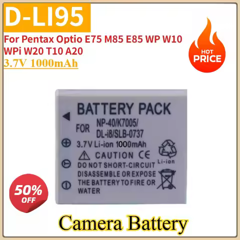 New replacement Camera Battery D-LI95 3.7V 1000mAh For Pentax Optio E75 M85 E85 WP W10 WPi W20 T10 A