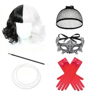 TideBloom 1970s Cruella Costume - Includes Wig, Lace Gloves & Pearl Jewelry