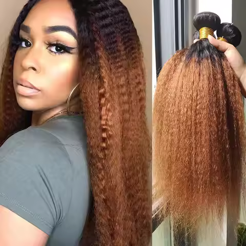 Ombre T1b/30 Kinky Straight Human Hair Bundles Brazilian Raw Human Hair Bundles 10-30 Inch Bundles H