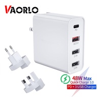 VAORLO 4 Ports Quick Charge 3.0 Mutil USB Charger Foldable USB Type C PD QC QC3.0 48W Fast Charging Travel Wall Phone Adapter