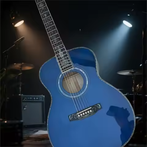 Sky-blue OM45 Series Free Shipping 6 Strings 40-Inch Acoustic Guitar Solid Top Profile Blue Glossy P
