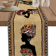 African Women Linen Table Runner Non-Slip Rectangular Dining Table Decor For Wedding Party Holiday D