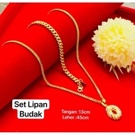 Jg GOLD KOREA/BANGKOK 24K 916 1SET LIPAN SAUH NECK CHAIN L0.3CM 35/45/50CM+L2CM PENDANT+SHOOTS L0.4C