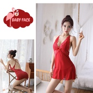 [ส่งเร็วพิเศษ!] ชุดนอนซีทรู สายเดี่ยวปรับได้ สายผูกคอลูกไม้เว้าหน้าอกเพิ่มทรง BBF-532