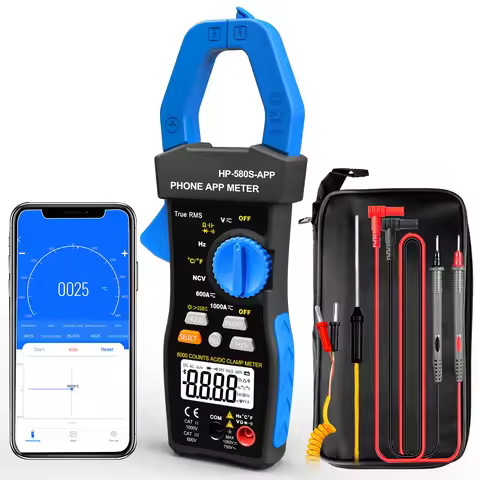 HoldPeak HP-580S Clamp Meter 1000A AC/DC, Bluetooth App Data Logger, TRMS 6000 Counts, NCV Tester, M