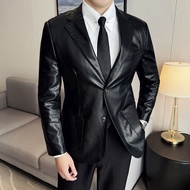 แจ็คเก็ตหนังสีเขียวอ่อนสุดเท่ เสื้อโค้ททรงสลิมฟิตสำหรับผู้ชาย แจ็คเก็ตหนังแท้สำหรับ DJ งานปาร์ตี้ในบ