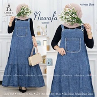 NAWAFA Overall Jeans Wanita Rok Terbaru Kekinian Murah Snow Blue Black - Jumpsuit Baju Kodok Terusan