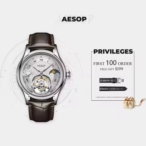AESOP Multi-Function Tourbillon Watch Luxury Sapphire Stainless Steel Waterproof Fashion Men's Mecha