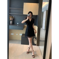 ชุดเดรสคอวีแขนสั้นผ้าลูกไม้ละลายน้ำ XINYI Dreaming Poem ทรงเข้ารูปเอวเข้ารูปช่วงฤดูร้อน กระโปรงทรงเอ