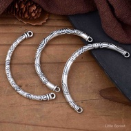 S999Pure Silver New Chinese Style Pattern Good Meaning Bent Tube Half Bracelet Vintage3D Hard Silver