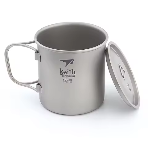 Keith Titanium Mug, Folding Handle Water Cup, Outdoor Camping Travel Hiking Drinkware Titanium Coffe
