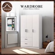 Kampungku (Bigger Size 183cm Height) 4 Feet White Wardrobe With Lock Monolife / 3 Door Wardrobe With