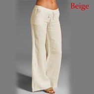lof Women Palazzo Cotton Linen Long Trousers Solid Elastic Waist Wide Leg Pants Casual Fashion Vintage Spring S-5XL