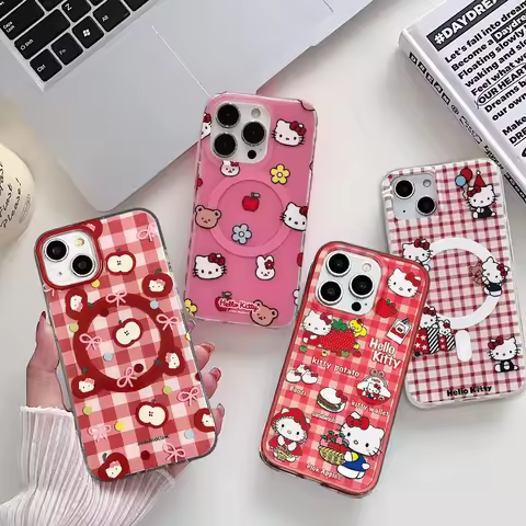 Magnetic Red Hello Kitty Casing For Samsung Galaxy S26 Ultra 5G S25 S24 S23 S22 Plus Ultra FE Flip 7