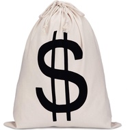 Boao 19.7 x 15.8 Inch Extra Large Money Bags Prop Money Dollar Sign Drawstring Canvas Bag with Dolla