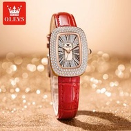 歐利時滿天星女士手錶(紅皮滿天星面女錶）