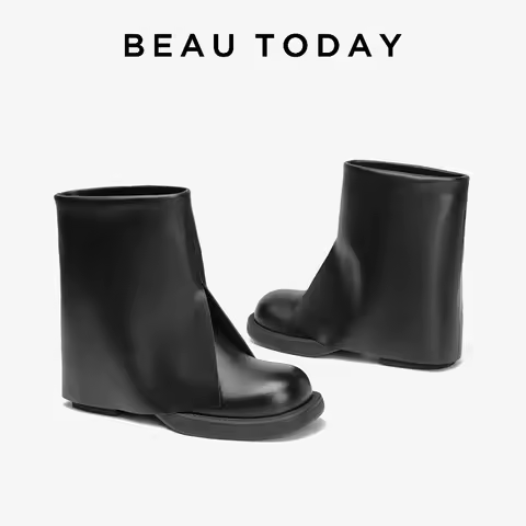BEAUTODAY Chimney Boots Women Genuine Cow Leather Solid Color Slip-on Chelsea Fashion 2023 Winter La
