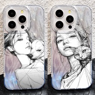 For Iphone 17 16 11 14 13 12 15 Pro Max XR X XS MAX 7 8 Plus AIR 16E Luxury Premium Cute Sketch Girl