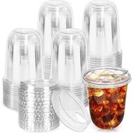 50 Pack Clear Plastic Cups with Strawless Sip Lids,16 oz Iced Coffee Cup,Disposable PET Crystal Roun