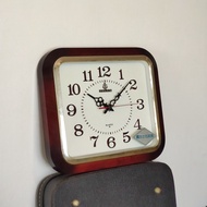 Vintage 早期 Telux 鐵力士 日本機芯 方形木紋 時鐘 掛鐘 壁鐘Japan movement quartz clock 銅色 阿拉伯數字 鐘錶 機械錶 發條 機械