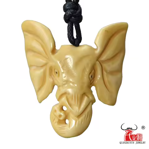 GX106 Hot Sale Yak bone hand-carved elephant pendant men necklace Vintage Style Primitive tribes Jew
