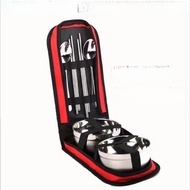 Portable Outdoor Stainless Steel Dining Set Single Double Foldable Travel Cutlery Kit Picnic Bag wit