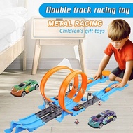 4ร้อนความเร็วสองเท่าล้อรถรุ่น Racing Track งานประดิษฐ์ทำด้วยตัวเองชุดรางยิงหนังสติ๊กรถรถแข่งของเล่นเด็กสำหรับเป็นของขวัญเด็ก