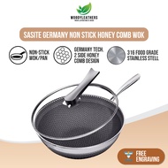 SASITE GERMANY Non Stick SUS316 Stainless Steel 32/34/36cm Honey Comb Wok Frying Pan Cooking - Honey