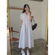 [8620] Long White Shirt Dress
