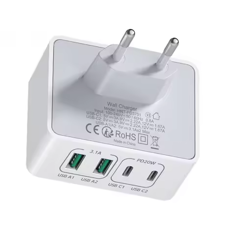 USB C Charger, 40W 4 Port USBC Plug Fast Charger Multi AC Dual Port PD+QC Type C Adapter for Phone, 