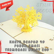 KARTU UCAPAN 3D 4D UNIK BENTUK POHON UANG HOKI EMAS GREETING CARD UNTUK IMLEK SINCIA READY COD