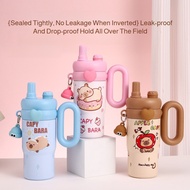 Large capacity adorable thermal mug with double drinking straw/Leakproof Thermal Coffee/Stainless St