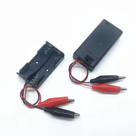 1 2 3 4Slots ports AA Size Power Battery Storage Case Box With Alligator clip Leads black for diy re