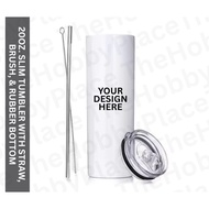 Customized/Personalized Slim Tumbler (20oz) with Straw, Straw Brush, & Rubber Bottom