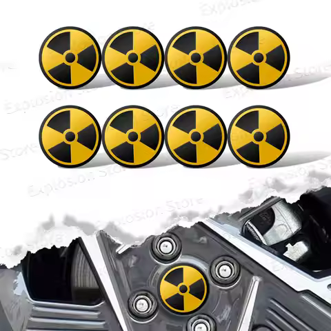 4Pcs 56mm Nuclear Radiation Warning Logo Car Tyre Wheel Center Hub Cap Emblem Decal Badge Stickers A