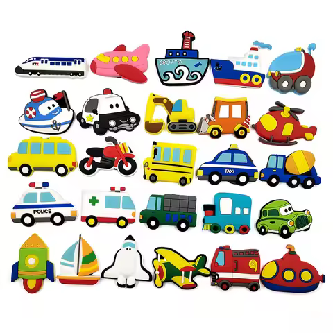 15pcs Transport Tool Taxi Bicycle Bus Fridge Magnets Car Rocket Truck Whiteboard Sticker Refrigerato