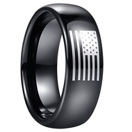 BONLAVIE 8mm Mens Black Tungsten Carbide Ring Laser American Flag High Polished Domed Wedding Ring W