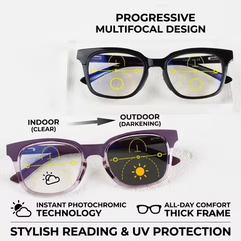 Men Women Classic Progressive Multifocal Photochromic Reading Glasses Ultralight Frame Luxury Design