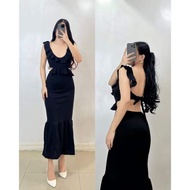 Glamorous Black Evening Gown with Ruffles & Open Back | Perfect for Parties
