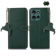 Ready to ship Genuine Leather Litchi Texture RFID Leather Phone Case For Motorola Edge 50/Motorola E
