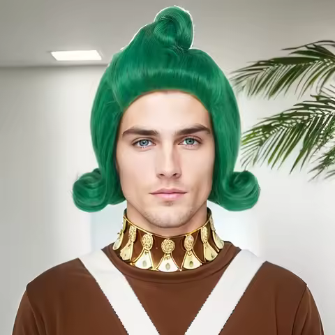 Synthetic Short Wavy Green Oompa Loompa Cosplay Wig St. Patrick's Day for Halloween Carnival Comic S