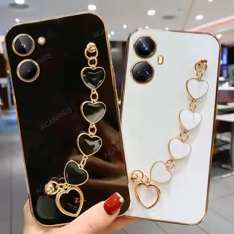 Realme10 10pro Plating Love Heart Bracelet Case For Oppo Realme 10 9 8 Pro Plus 5g 4g 8i 9i C33 C35 