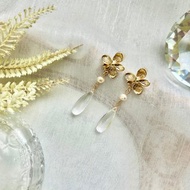 天然水滴水晶耳環 天然淡水珍珠耳環 花朵耳環 天然水晶耳環