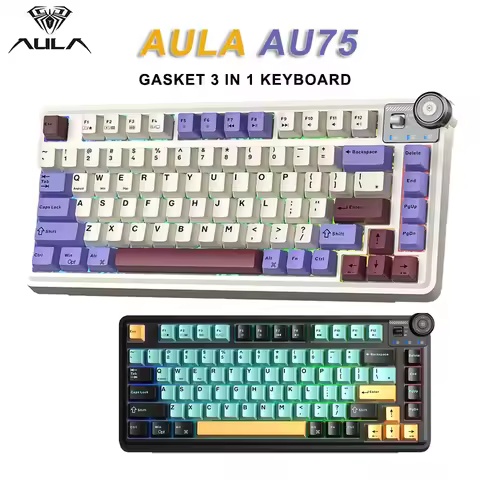 AULA AU75 Tri-Mode Mechanical Keyboard 81 Keys Hot Swappable PBT Keycap RGB Backlit E-sports Gaming 