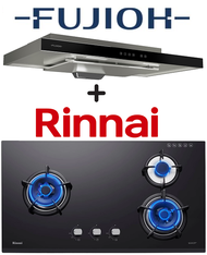 FUJIOH FR-MS1990R 90CM SLIMLINE HOOD WITH TOUCH CONTROL + RINNAI RB-93TG 3 BURNER HYPER FLAME GLASS HOB WITH SAFETY DEVICE