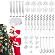 10Pcs Christmas Snowflake Ornaments 2 Roll Rope Acrylic Christmas Tree Pendant Transparent 3D Snowfl